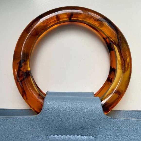 Anthropologie Blue Bag with Tortoise Handle & Fringe - Picture 6 of 11